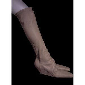 RICK OWENS New 41 11 Gray Leather Wedge Boots